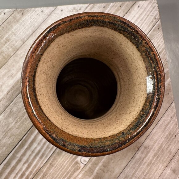 Mexican Folk Art Floral Vase Bird Sandstone Vintage Pottery Handcrafted Painted - Picture 12 of 16